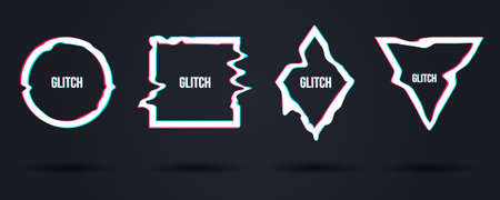 Set of abstract minimal geometric shapes. Template of frames with glitch effect. Modern elements for design banners, posters, covers, cards, flyers, brochuresのイラスト素材