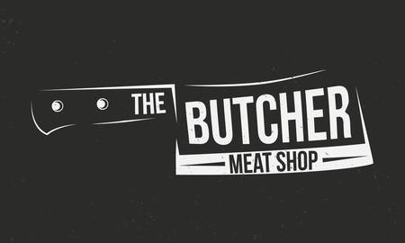 The Butcher - vintage logo concept. Logo, badge, label of Meat shop with Cleaver. The Butcher logo template. Grunge texture. Vector illustrationのイラスト素材