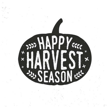 Happy Harvest Season. Vintage poster. Pumpkin silhouette isolated on white background. Vector illustrationのイラスト素材