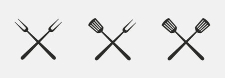 Barbecue tools icons. Grill fork and Spatula isolated on white background. Vector illustration.のイラスト素材
