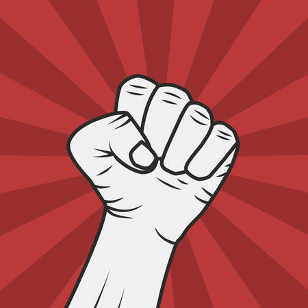 Fist power. Fist male hand isolated on red background Power sign. Trendy flat style. Vector illustrationのイラスト素材