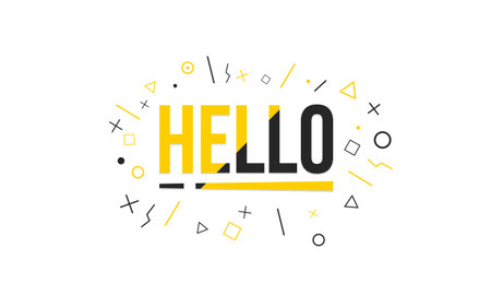 Hello. Poster with text. Text on a white background with signs. Web Banner design. Vector...