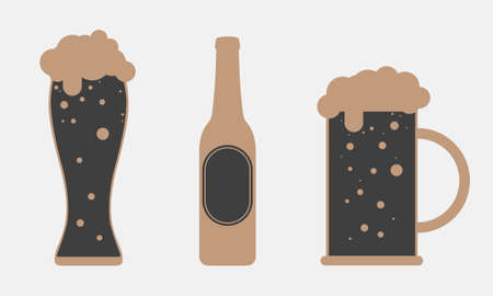 Set of 3 beer icons. Beer Glass, Mug, Bottle. Design elements for logos, emblems, labels, badges, posters. Vector illustrationのイラスト素材