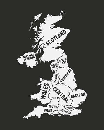 Poster map of United Kingdom map. UK with country and regions names. United Kingdom background. Vector illustrationのイラスト素材