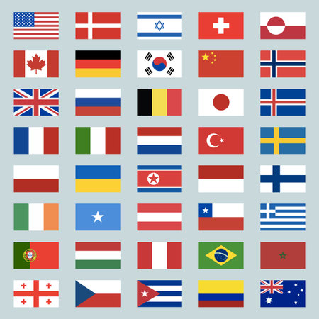 Set of 40 world flags icons. USA, Portugal, Israel, Switzerland, Canada, Germany, South Korea,...