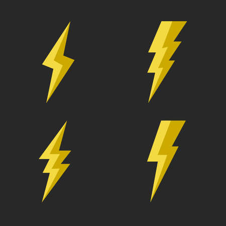 Thunderbolts icons. Lightning icons isolated on black background. Vector illustrationのイラスト素材
