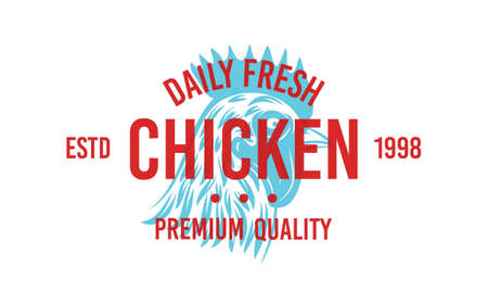 Chicken vintage . Hen, Rooster, Chicken head isolated on white background. Retro style label, poster, stamp. Vector illustrationのイラスト素材