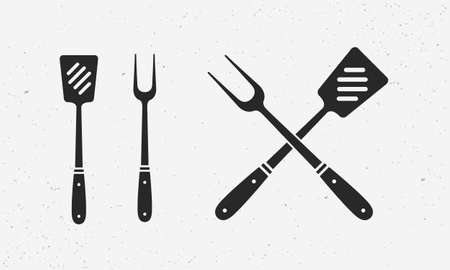 Barbecue items set. Grill and BBQ supplies. Set of Grill fork and Spatula. Barbecue design elements for logo, poster, emblem. Vector illustrationのイラスト素材