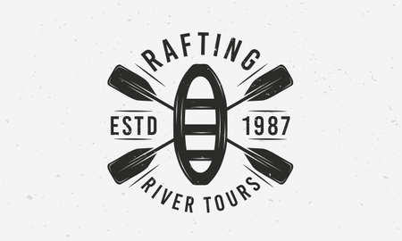 Rafting logo with raft and crossed paddles silhouettes. Vintage typography. Vector illustrationのイラスト素材