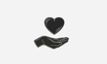 Hand with heart logo template. Volunteer logo. Give love sign concept. Vector illustrationのイラスト素材