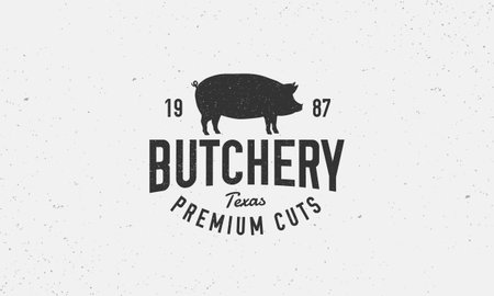 Butchery vintage . Meat shop emblem in retro style. Pork label, emblem, badge with pig silhouette....