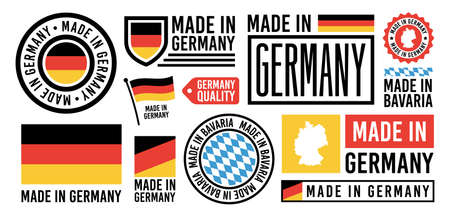 Large set of Made in Germany labels, signs. Germany quality signs. Made in Bavaria sign, Germany banners templates. Vector illustration.のイラスト素材