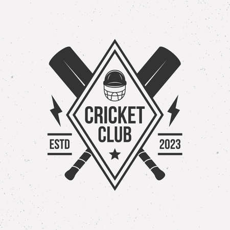 Cricket Club logo with rhombus frame, crossed cricket bats and helmet. Vintage hipster design. Cricket badge template. Vector illustrationのイラスト素材