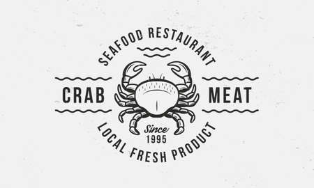 Vintage Crab Meat emblem. Seafood Restaurant logo, poster template. Crab illustration template for restaurant menu. Vector illustrationのイラスト素材
