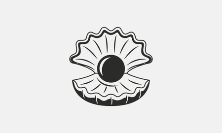 Seashell with pearl. Vintage Pearl Shell icon for logo, emblem, poster, banner design. Design...