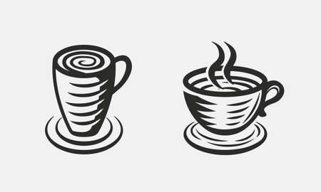 Coffee cup vintage icons. Coffee logo. Americano, Espresso, Cappuccino icons. Vector illustrationのイラスト素材