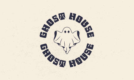 Halloween vintage label, logo. Halloween emblem with grunge texture. Ghost vintage icon. Hipster design. Print for T-shirt. Vector illustrationのイラスト素材