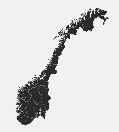 Norway map with regions isolated on white background. Outline Map of Norway. Vector illustrationのイラスト素材