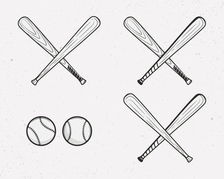 Set of Baseball equipment icons. Baseball bats and balls isolated on a white background. Vector illustrationのイラスト素材