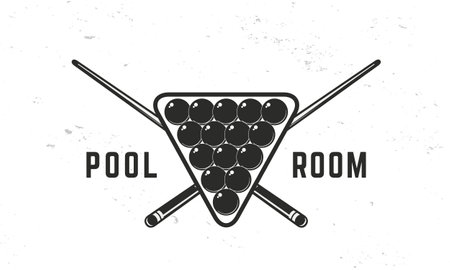 Pool Room logo template. Billiard logo. crossed billiard cues with balls isolated on white background. Vector emblemのイラスト素材