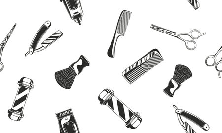 Barbershop seamless pattern. Barbershop background. Vintage Barbershop icons isolated on white background. Vector illustrationのイラスト素材