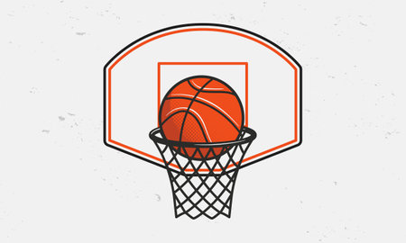 Basketball ring with ball isolated on white background. Basketball banner, poster template. Vector illustrationのイラスト素材