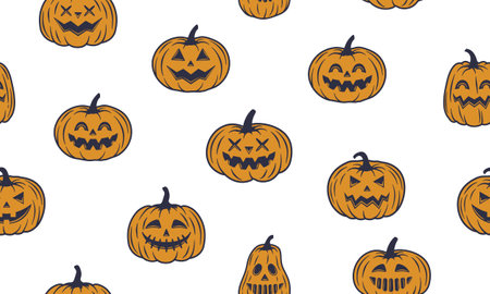 Halloween seamless pattern. Halloween pumpkins background. Colorful pumpkins isolated on white background. Vector illustrationのイラスト素材