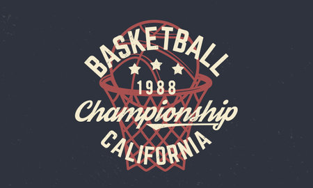 Basketball championship logo. Basketball print. Trendy retro logo. Vintage poster with text and ball silhouette. Template. Vector Illustrationのイラスト素材
