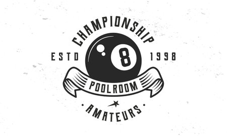 8-Ball logo template. Billiard logo. Billiard 8-ball with ribbons banner isolated on white background. Vector emblemのイラスト素材