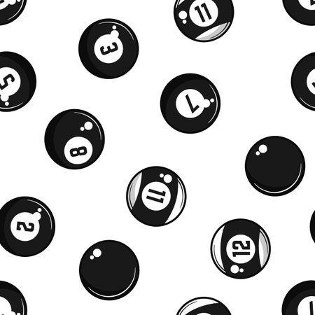 Billiard, 8-ball seamless pattern. 8-ball background. Vintage billiard balls isolated on white background. Vector illustrationのイラスト素材