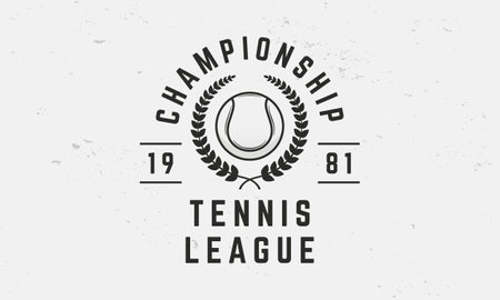 Tennis League logo template. Tennis logo. Tennis ball with wheat wreath isolated on white background. Vector emblemのイラスト素材