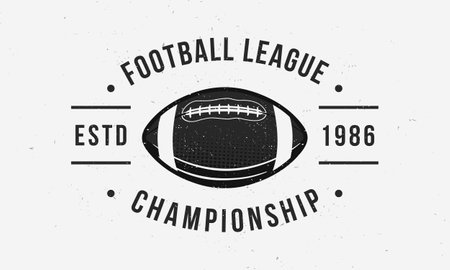 Football championship logo.Vintage American Football Ball. Trendy retro logo. Vintage poster with text and ball silhouette. Vector illustrationのイラスト素材