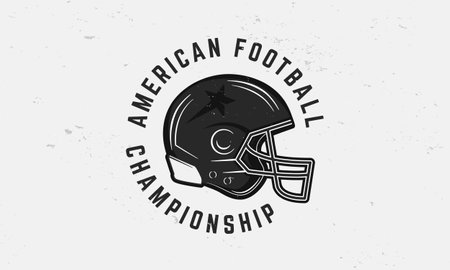 Football championship logo.Vintage American Football Helmet. Trendy retro logo. Vintage poster with text and helmet silhouette. Vector illustrationのイラスト素材