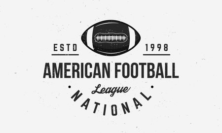 American Football league logo. Vintage football logo with ball. American Football Ball. Trendy retro logo. Vintage poster with text and ball silhouette. Vector illustrationのイラスト素材
