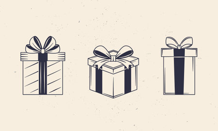 Christmas gift boxes set. Gift boxes icons isolated on white background. Vector illustrationのイラスト素材