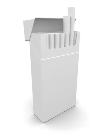 Cigarettes. Pack of cigarettes. White pack of cigarettes on white background. 3D render packs of unwritten cigarettesの写真素材