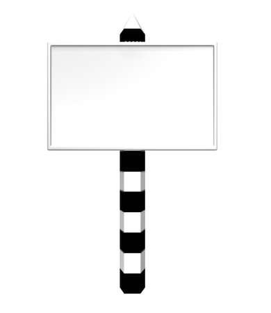 Frame on a striped pillar. Pointer. Column with a pointer. Billboard. 3d render of a striped advertising board. Border pillarの写真素材