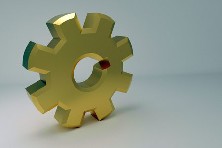 Golden gear. 3D render gears from golden metal on a gray background. Illustration for Cyber Monday