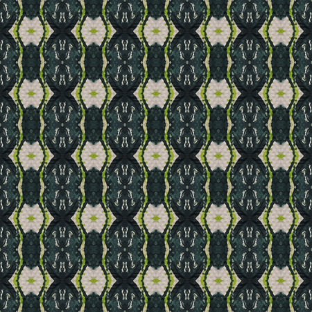 Shibori pattern. Ikat textile. Tie dye print. Green seamless stencil. Moroccan tile. Folk geometric...