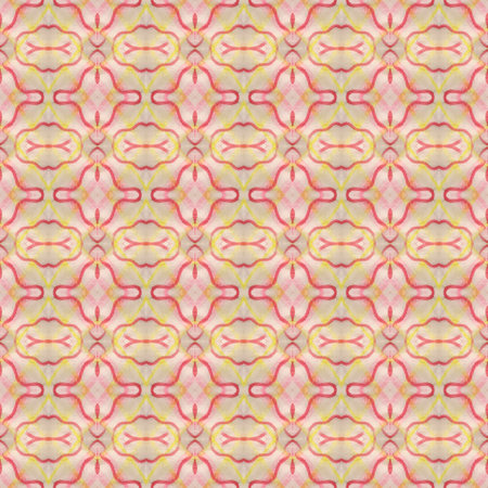 Shibori pattern. Ikat textile. Tie dye print. Red seamless stencil. Moroccan tiles. Folk geometric ornament. Japanese shibori pattern. Watercolor batik paint, silk fabric. Ethnic carpet motifの写真素材