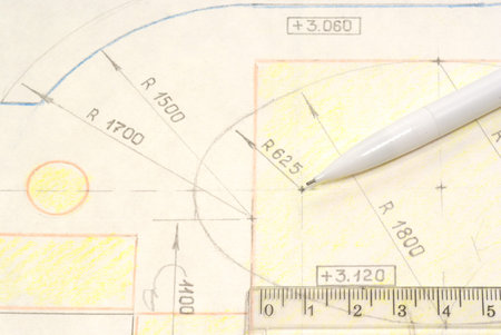 Project drawings on paper. Drawing with drawing supplies. Pen, pencil and drawing on paper