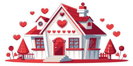 House on a white background. House with hearts on a white background. Valentine. Vector illustrationのイラスト素材