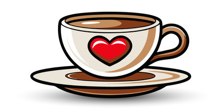 Cup with drink. White cup with heart. Vector illustrationのイラスト素材