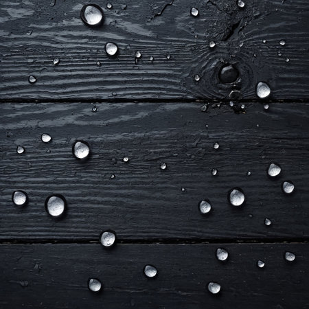 Black vintage wood with water drops. Vintage wood backgroundの写真素材