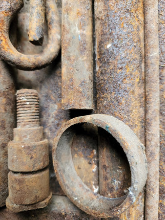 Rusty parts. Rusty spare parts background. Vintage backgroundの写真素材