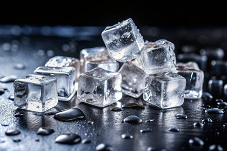 Ice cubes on a black table. Ice cubesの写真素材