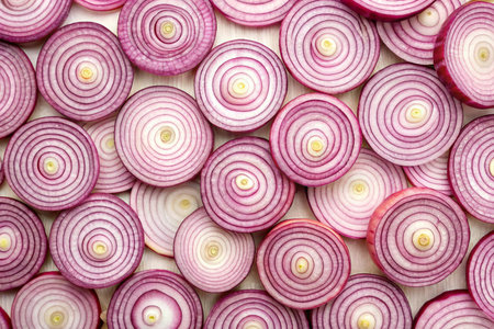 Thin onion rings. Background of thin onion ringsの写真素材