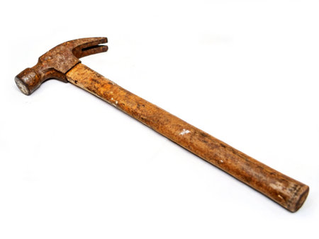 Rusty old hammer. Hammer with wooden handleの写真素材