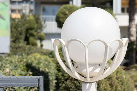 beautiful white lantern on the street close-upの写真素材
