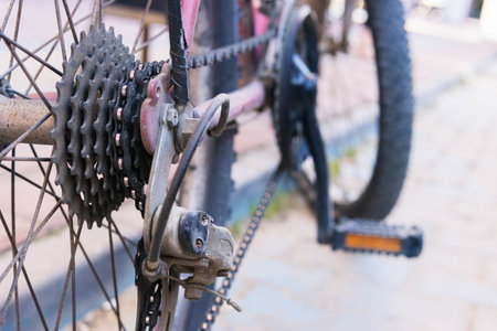 rear wheel close-up. A small sprocket on a bicycle rear derailleur